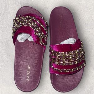 NEW Bamboo Fuchsia Velvet Slides Size 8